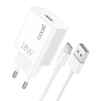 Cargador Red Conector Tipo-C Universal 3Amp (Carga Rápida) COOL Kit 2 en 1 Blanco