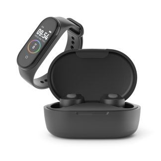Pack auriculares inalambricos y pulsera de actividad color negro