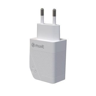 Cargador de pared con un puerto USB de 18W y 1 Tipo C de 20W blanco