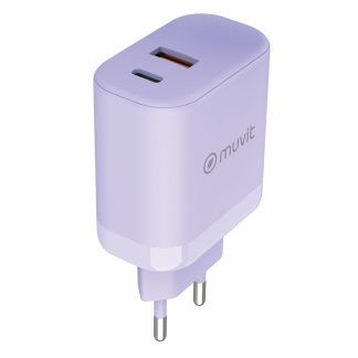 Cargador de pared con 1 puerto USB y 1 puerto tipo C lavanda