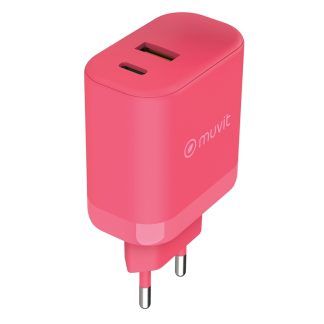 Cargador de pared con 1 puerto USB de 36W y un puerto tipo de 45W magenta