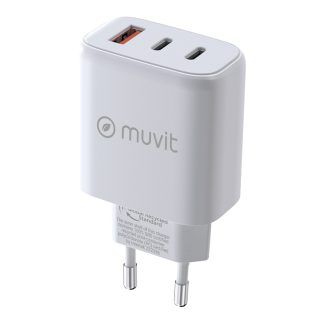 Cargador de pared con 1 puerto USB y 2 puertos tipo C blanco
