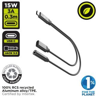 Splitter de carga y música tipo C negro