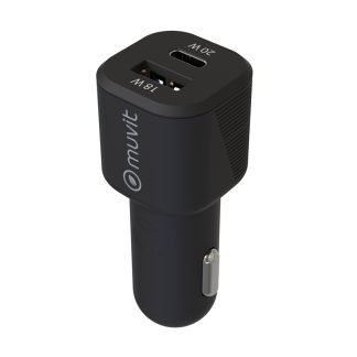 Cargador de coche USB y tipo C 20W negro