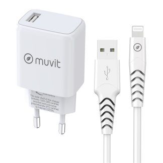 Pack cargador de pared USB y cable lightning MFI blanco