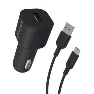 Pack cargador de coche USB y cable tipo C negro