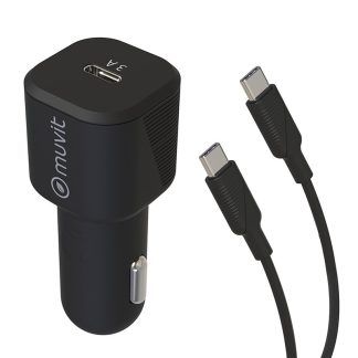 Pack de cargador de coche tipo y cable tipo C a tipo C negro