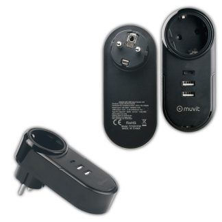 Cargador de pared con 2 USB plug carga inteligente negro