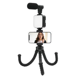 Soporte para smartphone flexible con Luz led y microfono negro