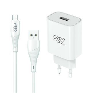 Pack de cargador de pared USB + cable micro USB 1 m blanco