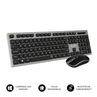 Subblim teclado ergonómico y ratón inalámbricos plano y silencioso gris/negro