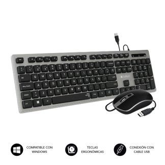 Subblim teclado ergonómico y ratón con cable USB plano y silencioso gris/negro