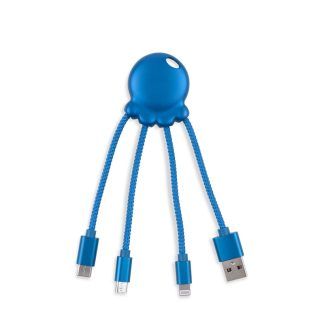Multi conector USB  con orificio para llavero azul metalizado