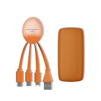 Adaptador multi conector y batería de emergencia 5000 mAh naranja