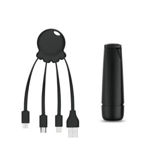 Adaptador multi conector + batería emergencia 2600 mAh negro